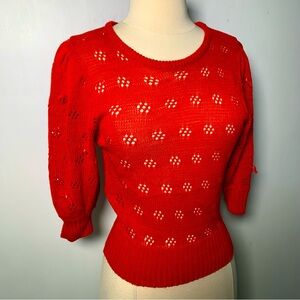 Vintage Gitano short puffy sleeves sweater Acrylic opem knit bows detail size M